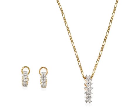 twenty graduated round brilliant cut diamonds in a V-shaped formation, in white claw settings, on a 9 carat yellow gold figar