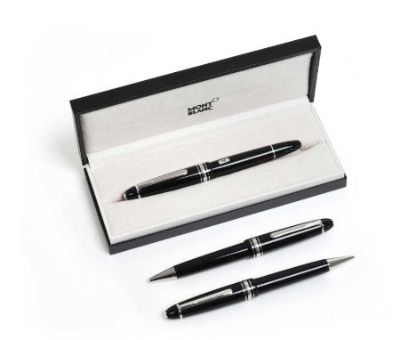 each with fitted black leather covered case and outer cardboard box, the ballpoint-pen with numbered service guide, the fount