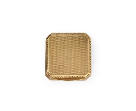 square and with an engine-turned finish, with foliage border, opens to reveal a gilt-metal frame, the cover set inside with a