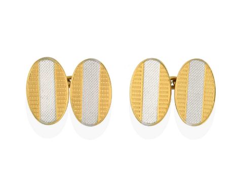 composed of chain-linked white and yellow engine turned oval plaquesCondition report: The cufflinks were valued for insurance