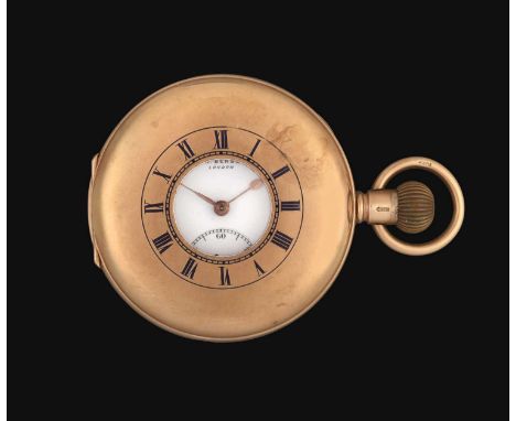 lever movement signed, enamel dial with Roman numerals, seconds dial, case front cover with blue enamel Roman numeral chapter