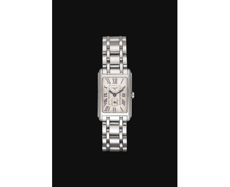 quartz battery driven movement, engine turned silvered dial with Roman numerals, rectangular seconds dial, snap-on back signe