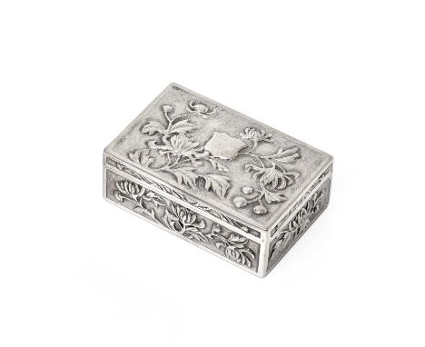 oblong, the sides and hinged cover with foliage and foliage on a matted ground, the cover with a vacant cartouche78mm wide, 3