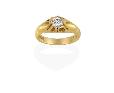 the round brilliant cut diamond in a yellow claw setting, to a plain polished shank, estimated diamond weight 0.55 carat appr