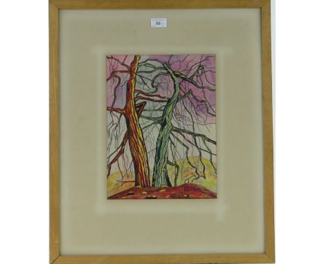 Jan Overduijn (Dutch artist)
pair of watercolours, abstract trees, signed with artist label verso, 14" x 10", framed.