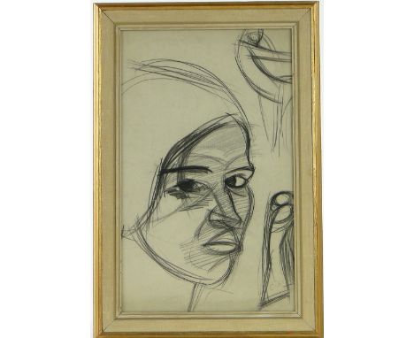 Clare Winsten (nee Clara Birnberg, Anglo-Jewish, 1892-1984)
charcoal on paper, abstract portrait, signed with initials, 15.5"