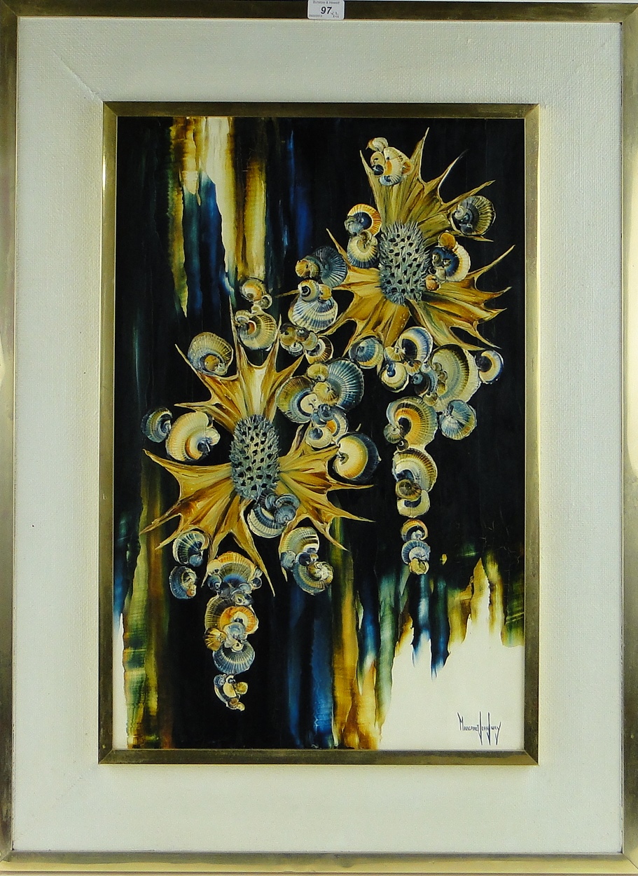 Margaret Jean Jury textured acrylic on board, abstract composition