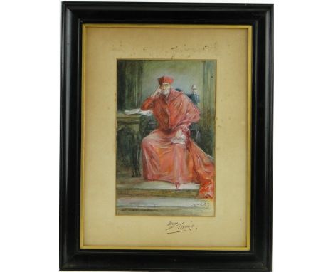 A L Bechie
watercolour, portrait of the actor Henry Irving, signed, 10.5" x 6.5", also signed by Irving on the mount, framed.