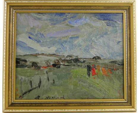 R Richard (Canadian School)
oil on canvas, impressionist landscape, inscribed on stretcher "Charlevoix Q?" 8.75" x 10.5", fra