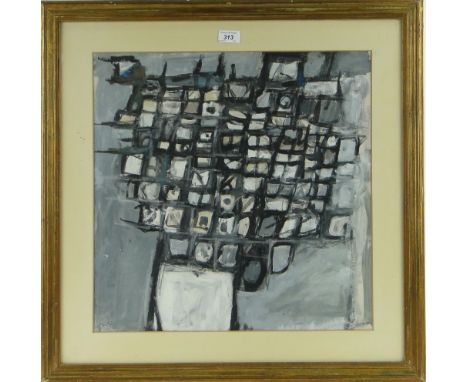 British School
gouache on paper, abstract "White, Black and Grey," indistinctly signed, 19.5" x 19", framed.