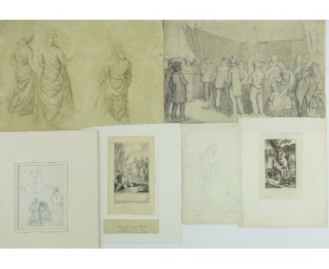 Attributed to John Linnell (1792-1882)
pencil portrait of a lady together with 7 other drawings and prints, unframed.