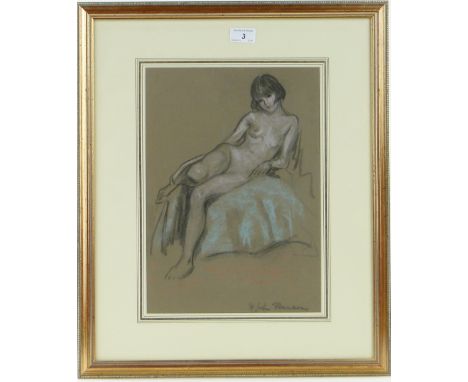 Harry John Pearson (1872-1933)
charcoal/chalk on brown paper, female nude portrait, signed, 14" x 10", framed.
