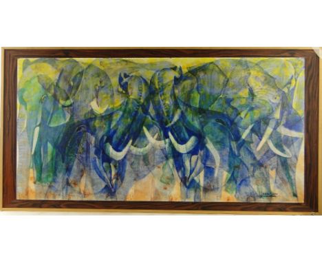 Harrison
oil on board, abstract elephants, signed, 24" x 48", framed.