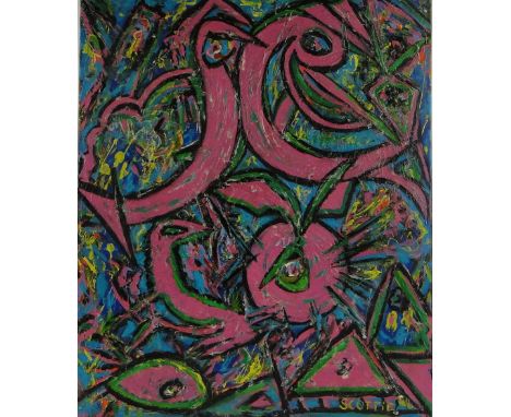 Scottie
oil on canvas, abstract composition, signed, 30" x 25", unframed.