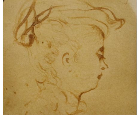 Attributed to Watteau (18th century): watercolour  sketch, portrait of a young girl, 20 x 15 cm. Not available for in-house P