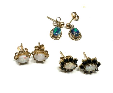 3x 9ct gold opal, opal triplet &amp; sapphire earrings (3g) 