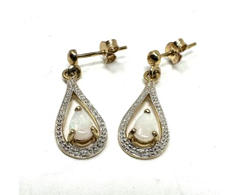 9ct gold opal &amp; diamond earrings weight 2.2g 