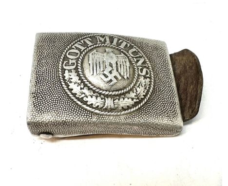 WW.2 Aluminium German Army Buckle &amp; Leather Tab Leather Stamped 1938 &amp; Makers Mark 