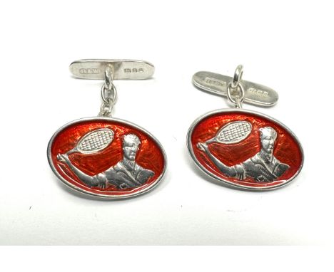 Butler &amp; wilson silver &amp; enamel tennis player cufflinks 