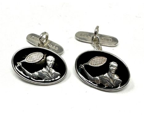 Butler &amp; wilson silver &amp; enamel tennis player cufflinks 