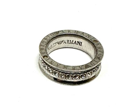 Silver ring with rhinestones by designer Emporio Armani (10g) 