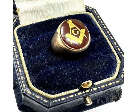 10k Gold &amp; Onyx Masonic Signet Ring weight 4.7g 