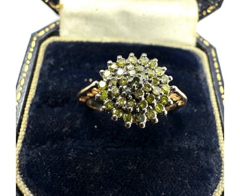 9ct gold green diamond ring 0.50ct diamonds weight 3.1g 