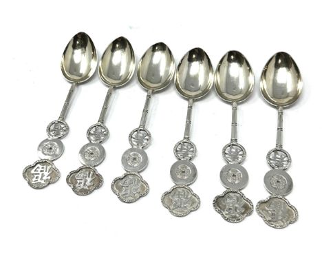6 Antique Chinese silver tea spoons makers wang Hing weight 94g 