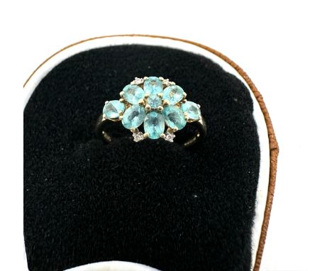 9ct gold blue gemstone &amp; diamond cluster ring (2.3g) 