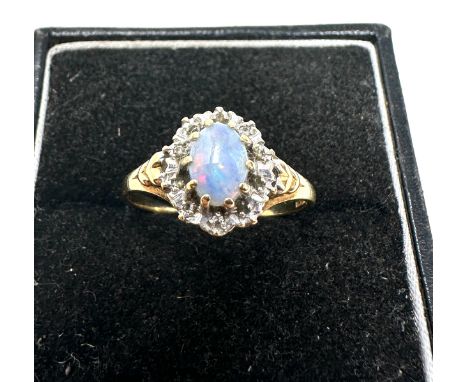 9ct gold opal &amp; diamond ring weight 2.1g 