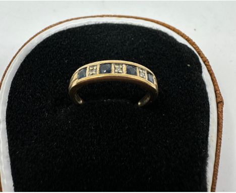 9ct gold sapphire &amp; diamond half eternity ring (2.3g) 