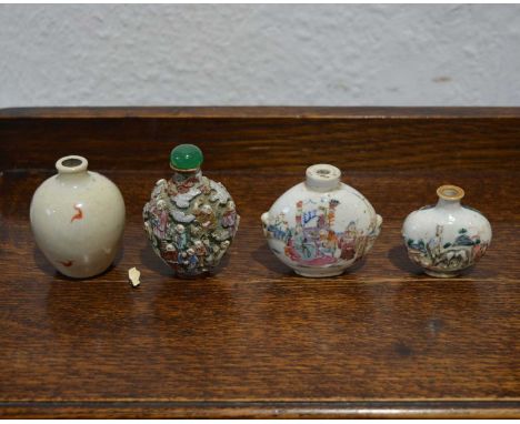 Ovate flattened snuff bottleChineseof moulded form decorated in coloured enamels with the Eighteen Lohans and their attribute