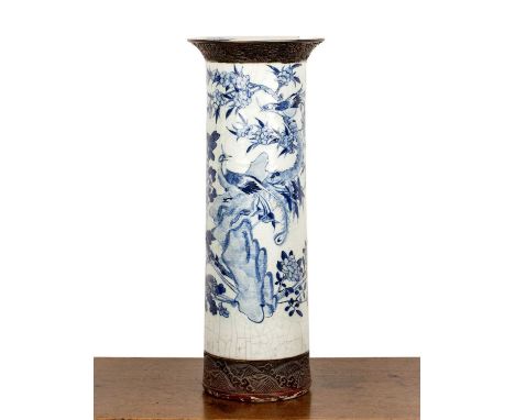 Large crackleware stick stand/vaseChinese, 19th Centurypainted with birds resting on flowering branches and rockwork, 60cm hi