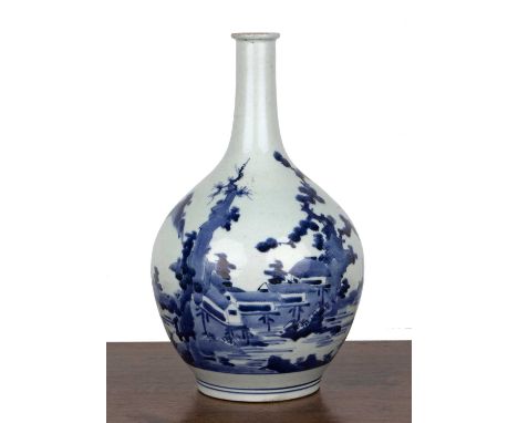 Blue and white Arita ware bottle vaseJapanese, Kanbun period (1661-1673)of globular pear-shaped form decorated with an island