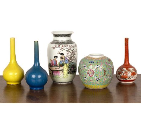 Group of five vasesChinese and Japaneseincluding a Republic period vase painted with two ladies at an artist's table,  with a