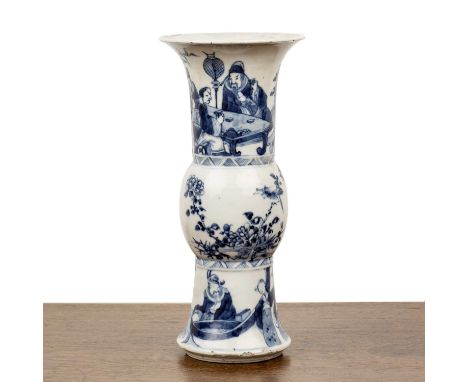 Blue and white porcelain yen yen vaseChinese, 19th Centurypainted with scholars, and having a four character Kangxi mark, 25.
