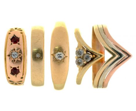 A GYPSY SET DIAMOND SOLITAIRE RING IN GOLD, MARKED 18CT, 4G, SIZE R, A GYPSY SET DIAMOND AND RUBY 15CT GOLD RING, 1.5G, SIZE 