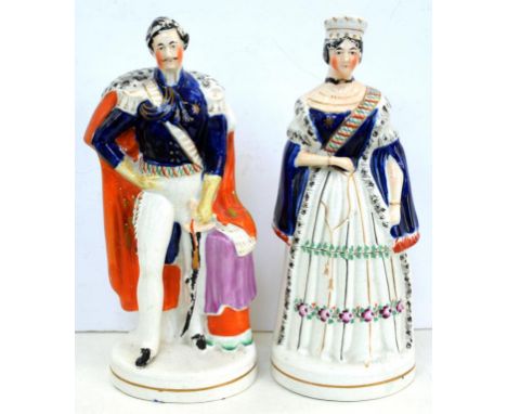 A PAIR OF STAFFORDSHIRE EARTHENWARE PORTRAIT FIGURES OF QUEEN VICTORIA AND THE PRINCE CONSORT, 28CM H, C1860