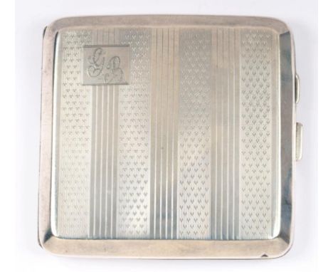 A GEORGE V SILVER CIGARETTE CASE, ENGINE TURNED, 8.5CM W, BIRMINGHAM 1928, 3OZS 7DWTS