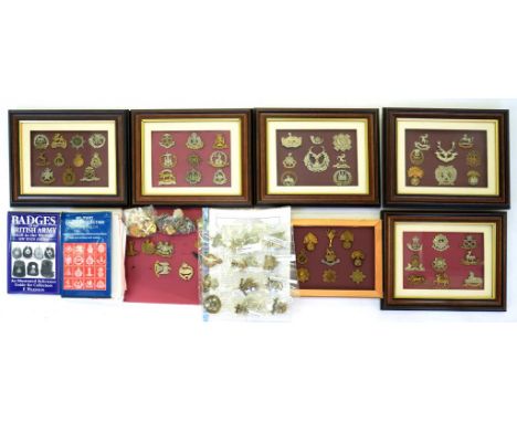 A COLLECTION OF BRITISH ARMY CAP BADGES, POST VICTORIAN, INCLUDING KING'S CROWN, IN SIX FRAMES AND LOOSE AND TWO RELATED REFE