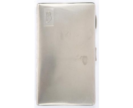 A GEORGE V SILVER CIGARETTE CASE, ENGINE TURNED, 14.5CM W, BIRMINGHAM 1935, 7OZS