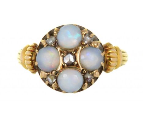 AN OPAL AND DIAMOND SET 18CT GOLD RING, 3.1G, SIZE L