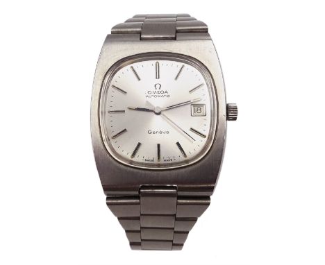 Omega Geneve automatic gentleman's stainless steel bracelet wristwatch, Ref. 166.0191, Cal. 1012, silvered dial with date ape