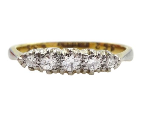 Gold five stone diamond ring, stamped 18ctCondition Report:Approx 2.35gm, size J-K