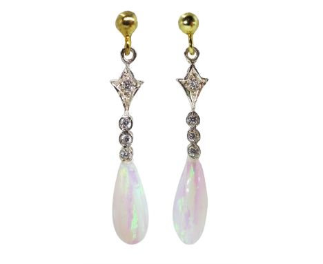 Silver-gilt cubic zirconia and opal pendant stud earrings, stamped SilCondition Report:Length = 30mm, good condition 