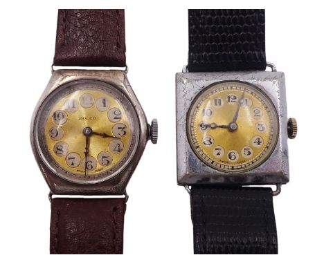 Early 20th century Rolex manual wind stainless steel wristwatch, gilt dial with Arabic numerals and a Rolco manual wind silve