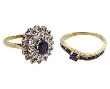 Gold oval sapphire and diamond chip cluster ring and a gold sapphire ring, both hallmarked 9ctCondition Report:Approx 4gm, bo