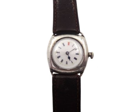 Rolex silver manual wind gentleman's wristwatch, Edinburgh 1929, white enamel dial with Roman numerals and red 12 o'clock, ba