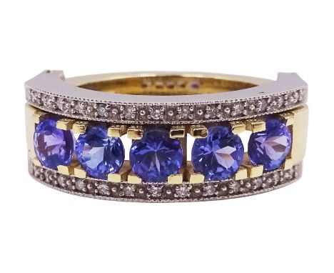 14ct gold tanzanite and diamond swivel ring, total tanzanite weight approx 1.80 carat, total diamond weight approx 0.30 carat