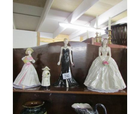3 Royal Worcester figures and a Royal Worcester candle snuffer.